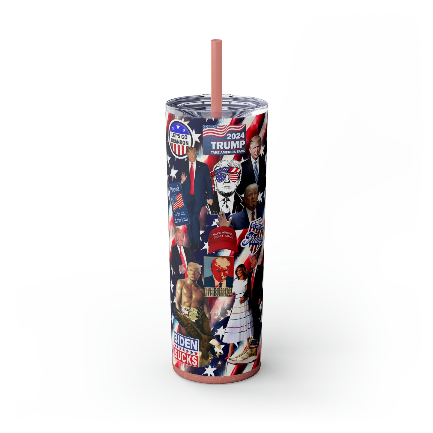 Donald Trump 2024 MAGA Montage Skinny Tumbler with Straw