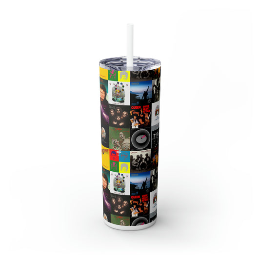 Queen Album Cover Collage Skinny Tumbler with Straw
