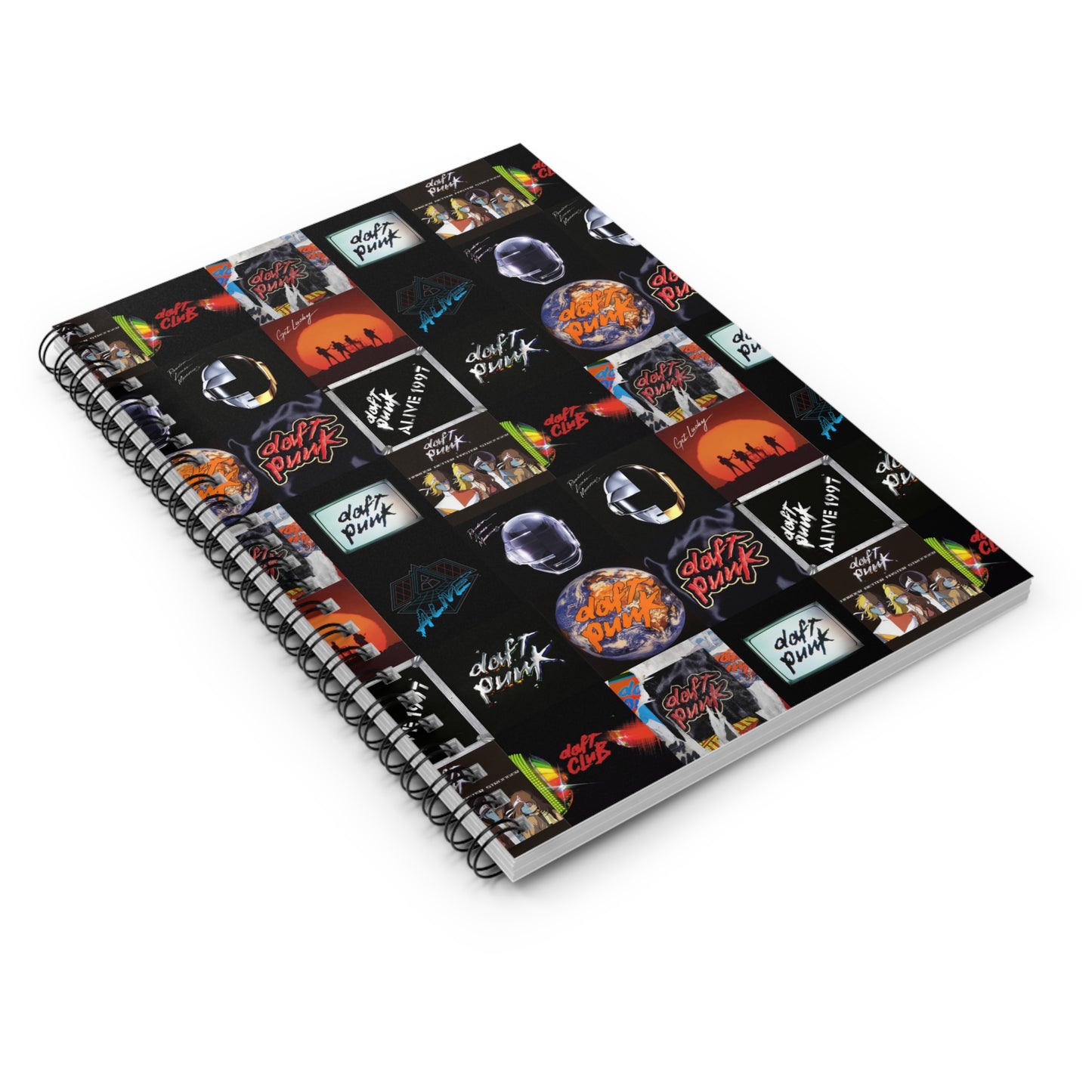 Daft Punk Album Cover Art Collage Ruled Line Spiral Notebook