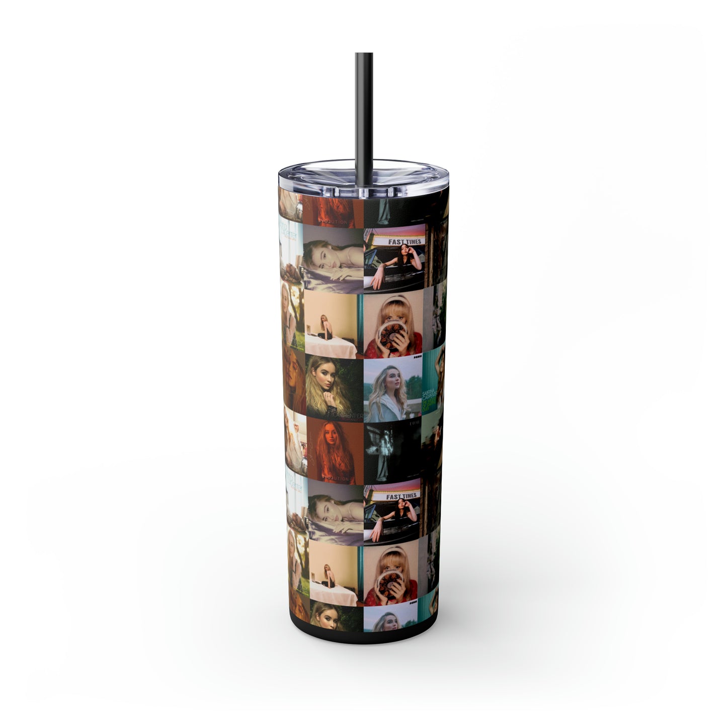 Sabrina Carpenter Album Cover Collage Skinny Tumbler with Straw