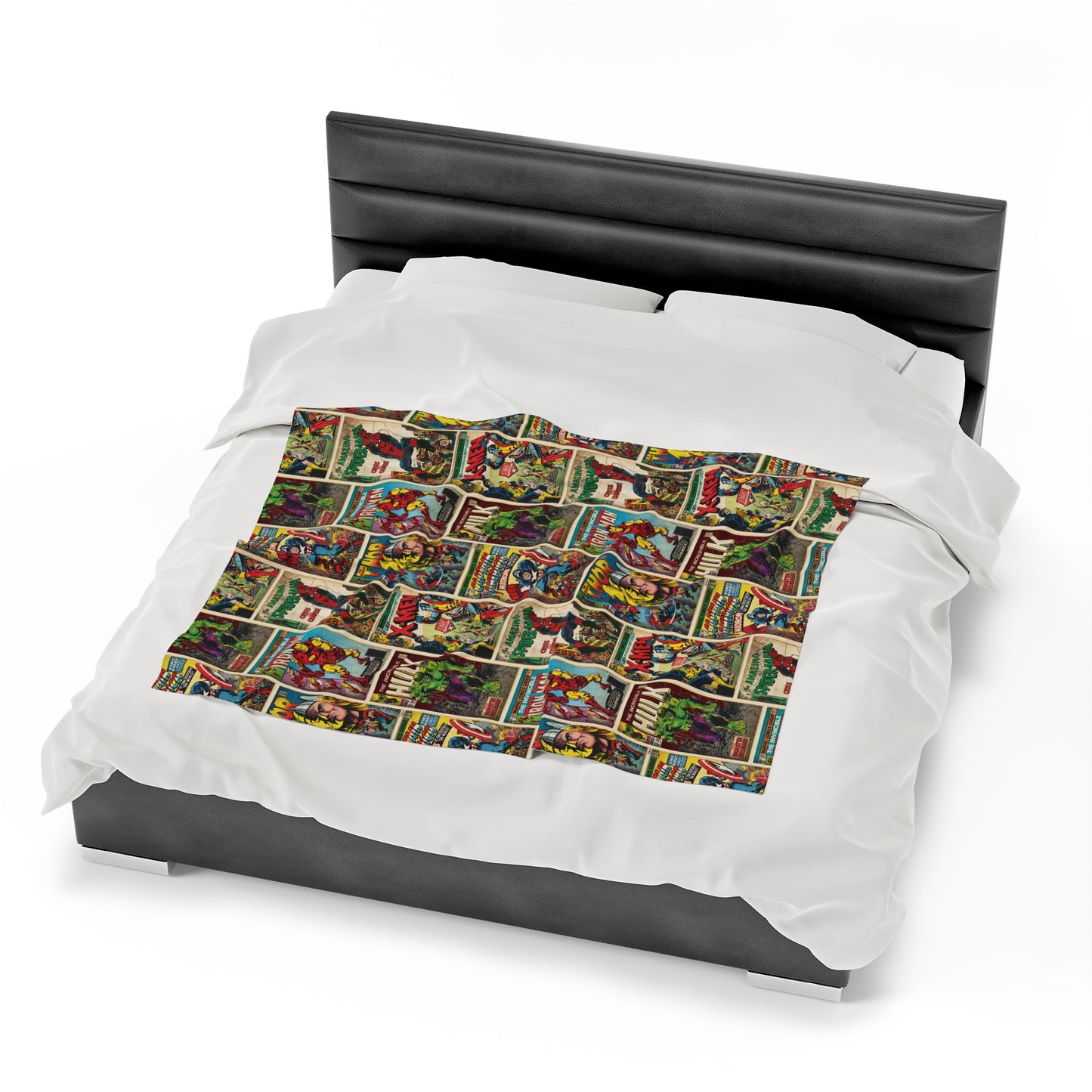 Marvel Comic Book Cover Collage Velveteen Plush Blanket