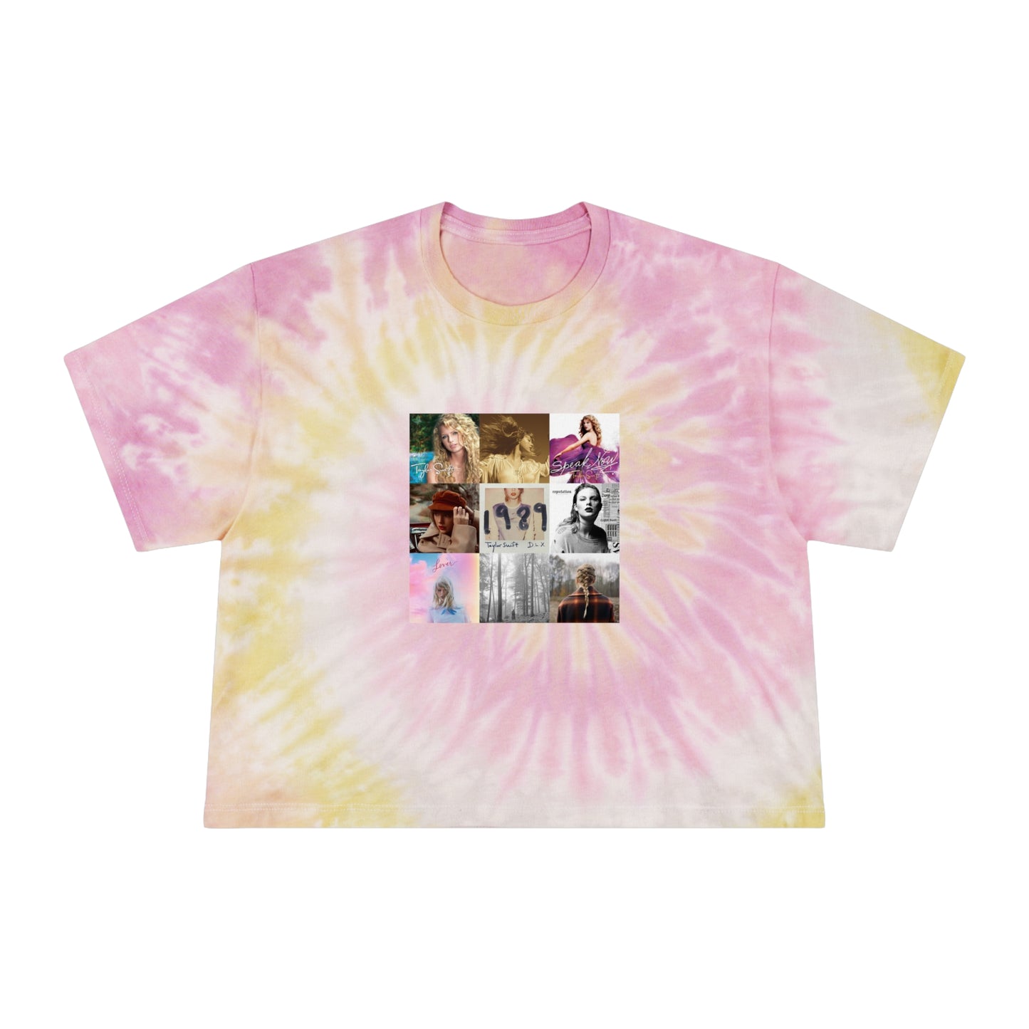 Taylor Swift Album Art Collage Pattern Women's Tie-Dye Crop Tee