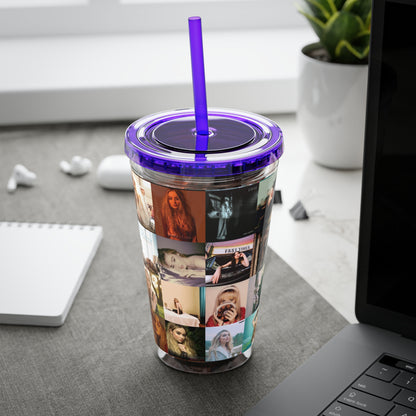 Sabrina Carpenter Album Cover Collage Sunsplash Tumbler with Straw