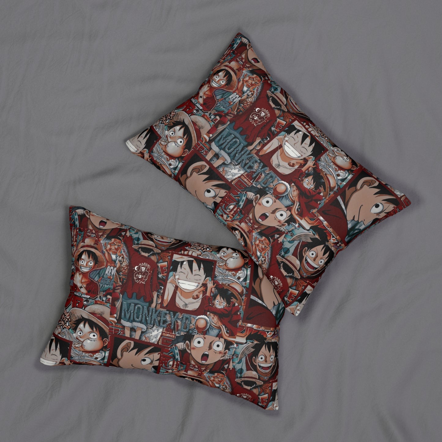 One Piece Anime Monkey D Luffy Red Collage Spun Polyester Lumbar Pillow