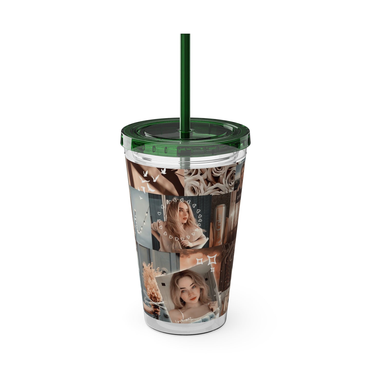 Sabrina Carpenter Peachy Princess Collage Sunsplash Tumbler with Straw