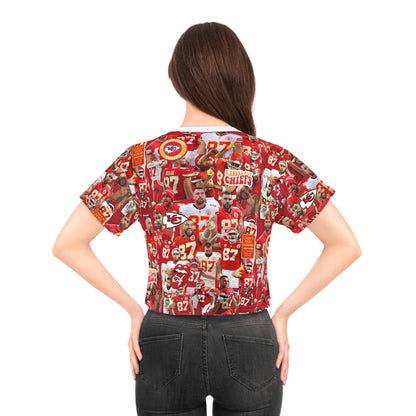 Travis Kelce Chiefs Red Collage Crop Tee