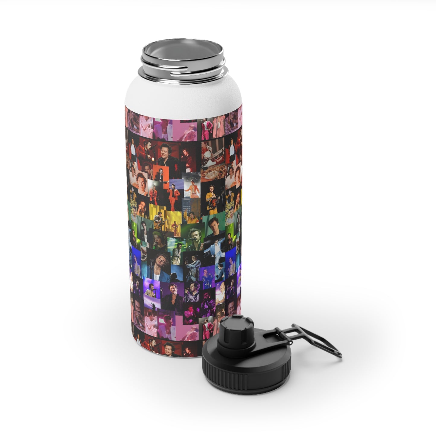 Harry Styles Rainbow Photo Collage Stainless Steel Sports Lid Water Bottle