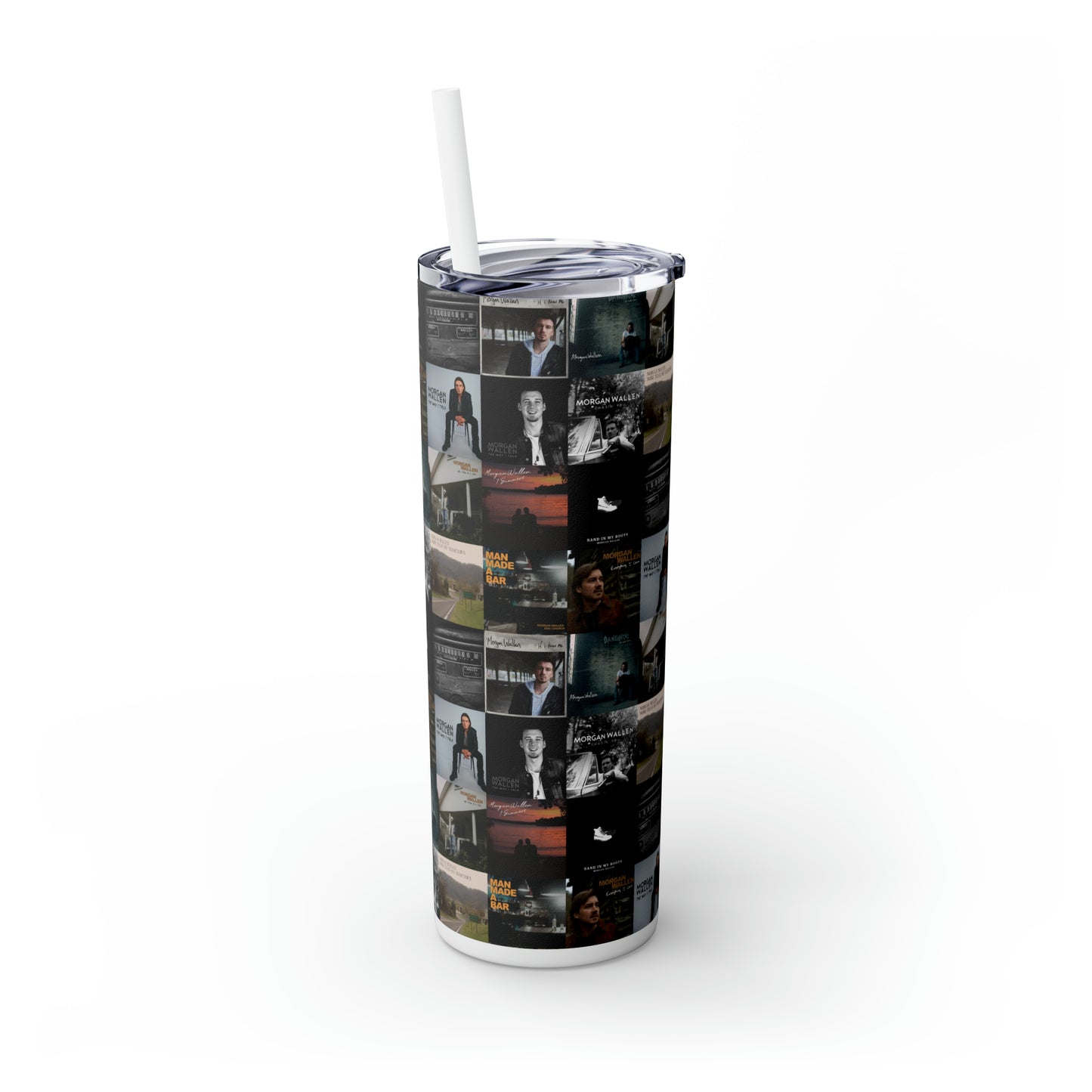 Morgan Wallen Album Cover Collage Skinny Tumbler with Straw