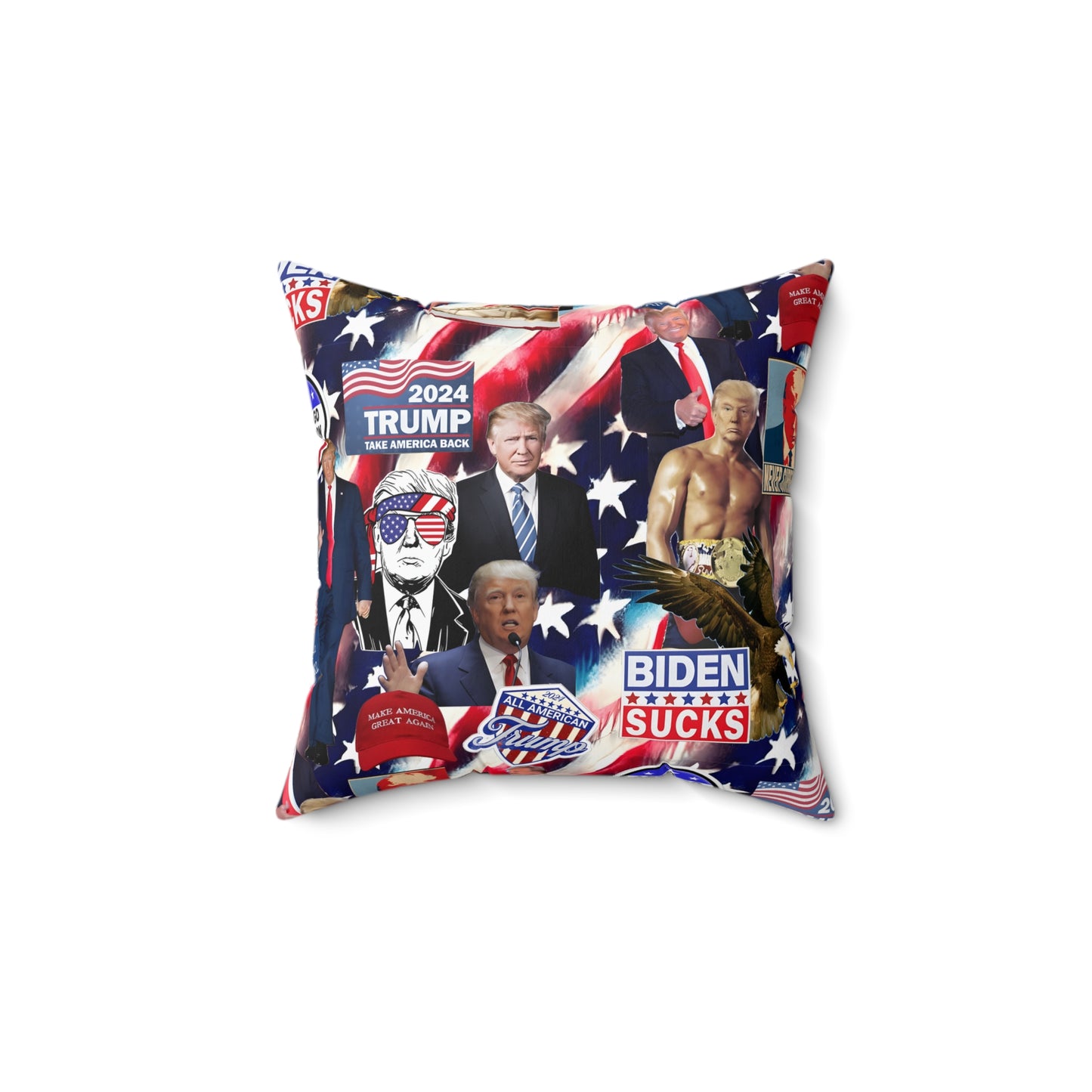 Donald Trump 2024 MAGA Montage Spun Polyester Square Pillow