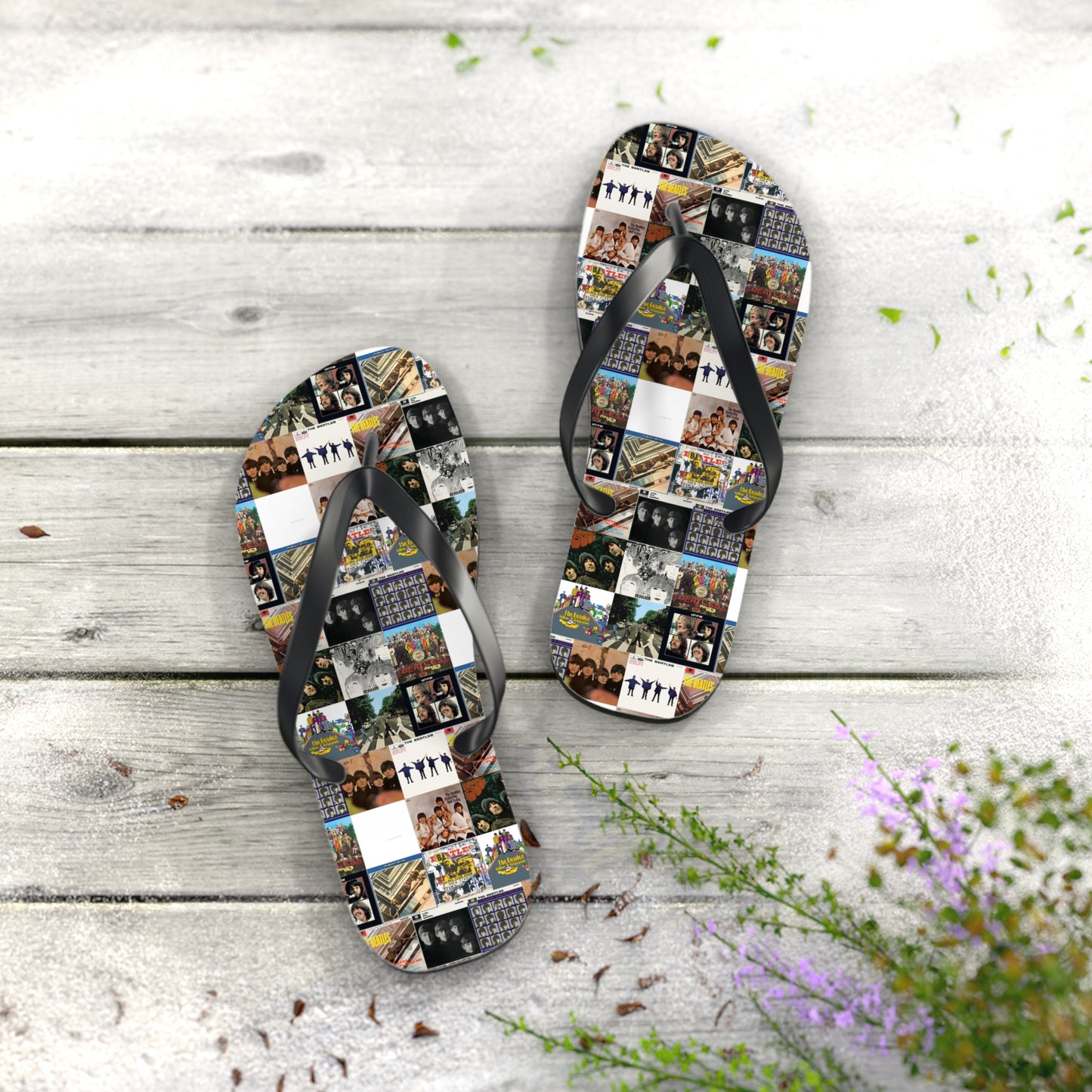 The Beatles Album Cover Collage Flip Flops