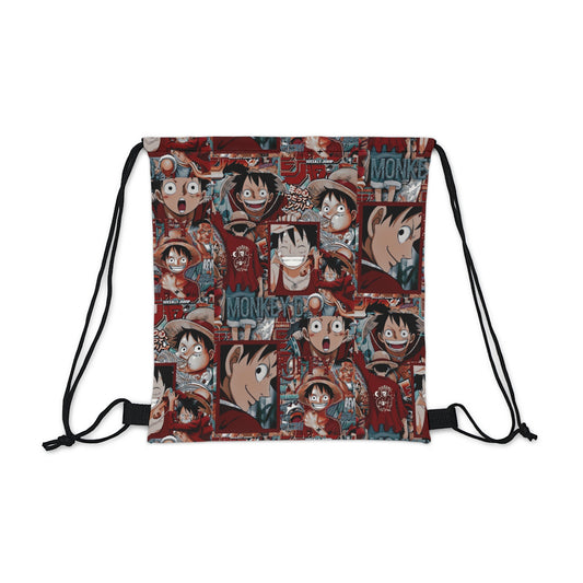 One Piece Anime Monkey D Luffy Red Collage Outdoor Drawstring Bag