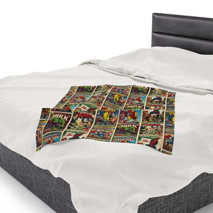 Marvel Comic Book Cover Collage Velveteen Plush Blanket