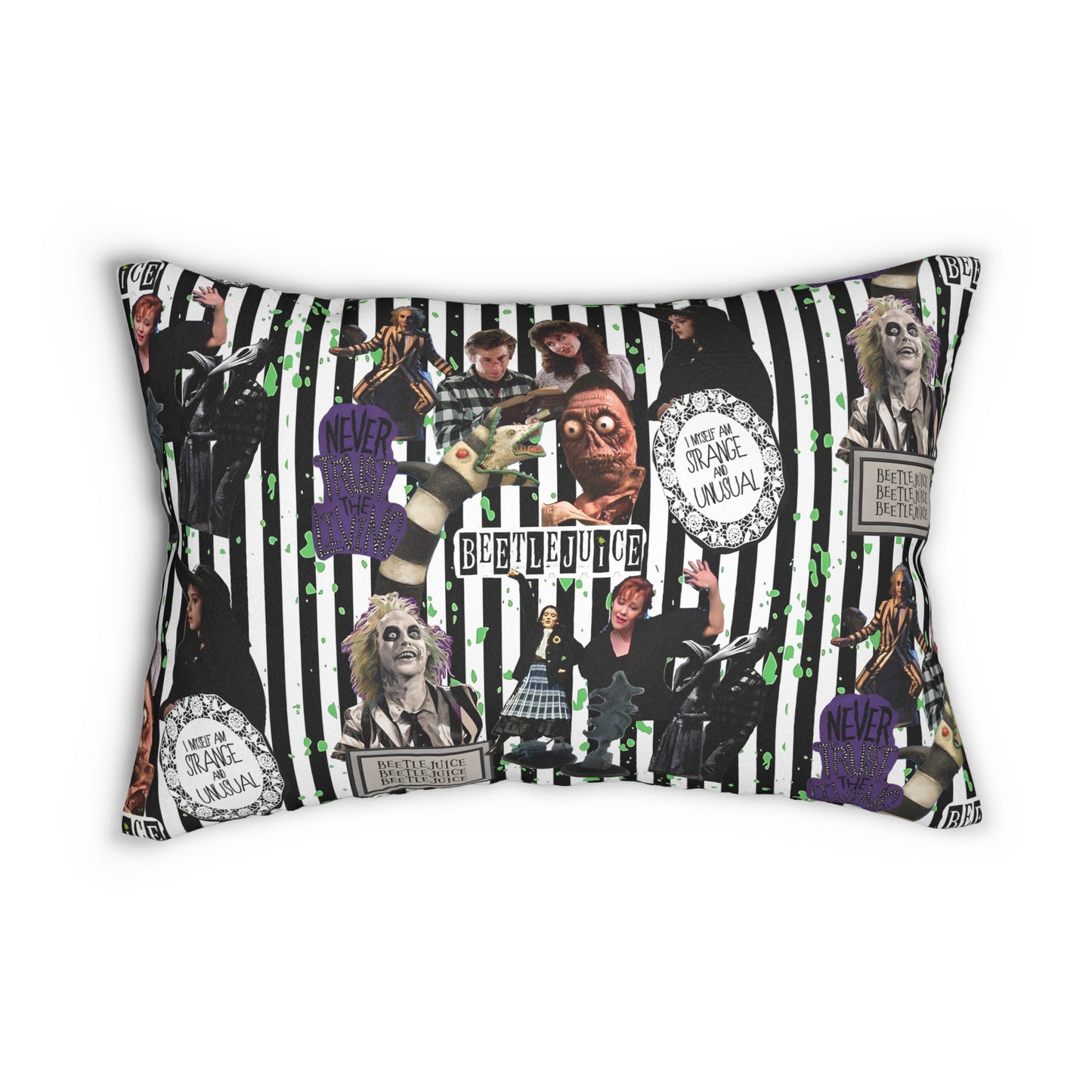 Beetlejuice Strange And Unusual Collage Spun Polyester Lumbar Pillow