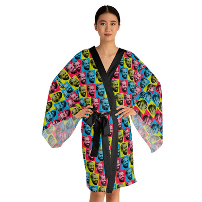 Drake Colored Checker Faces Long Sleeve Kimono Robe