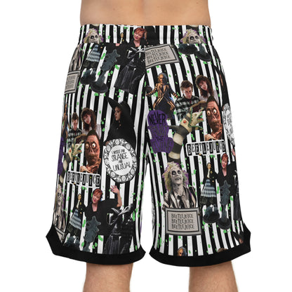 Beetlejuice Strange And Unusual Collage Basketball Rib Shorts