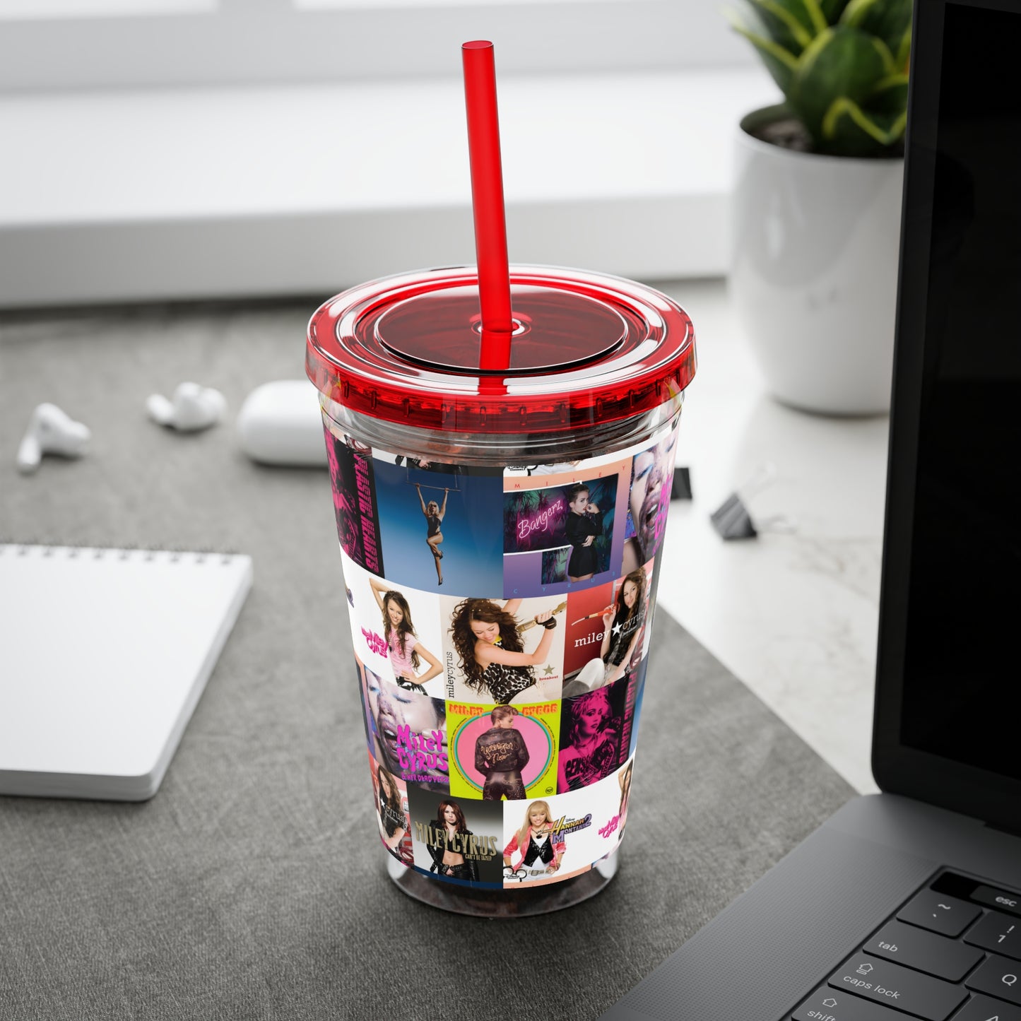 Miley Cyrus Album Cover Collage Sunsplash Tumbler with Straw