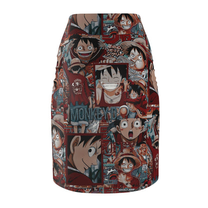 One Piece Anime Monkey D Luffy Red Collage Women's Pencil Skirt