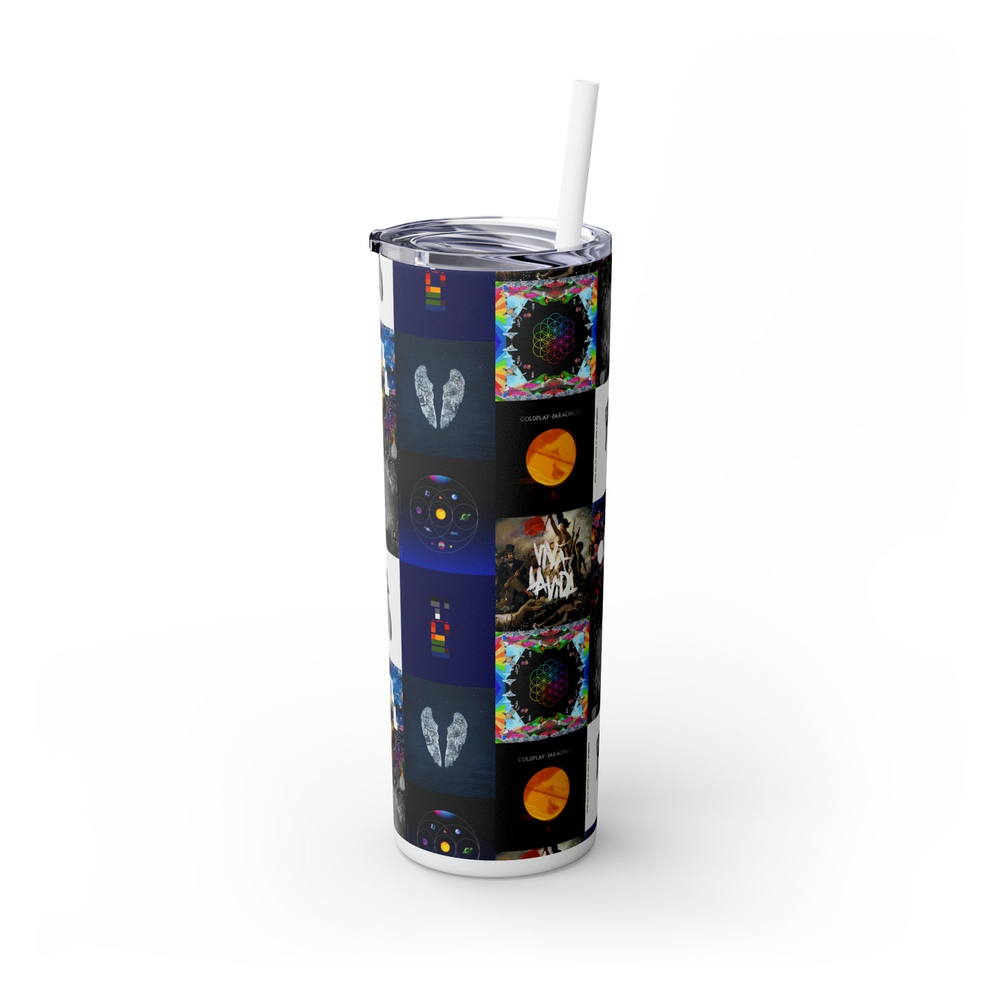 Colplay Album Cover Collage Skinny Tumbler with Straw