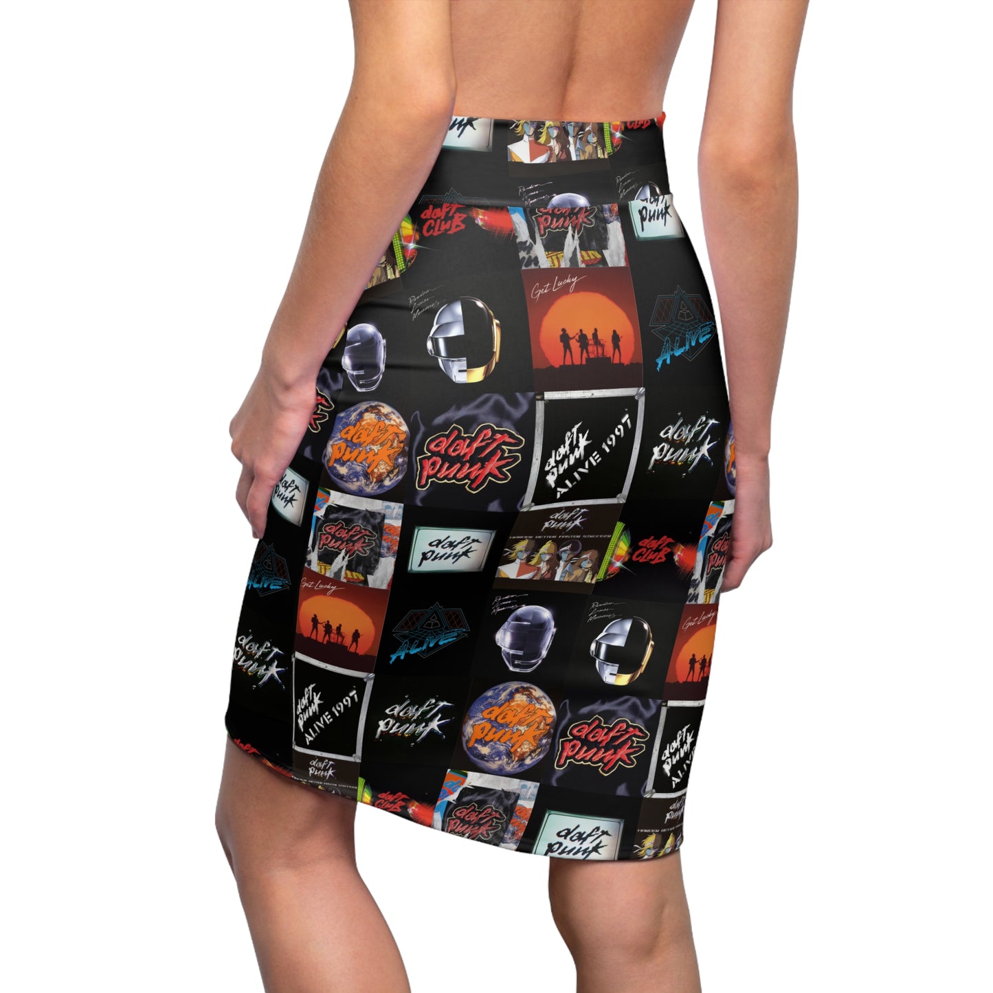 Daft Punk Album Cover Art Collage Women's Pencil Skirt