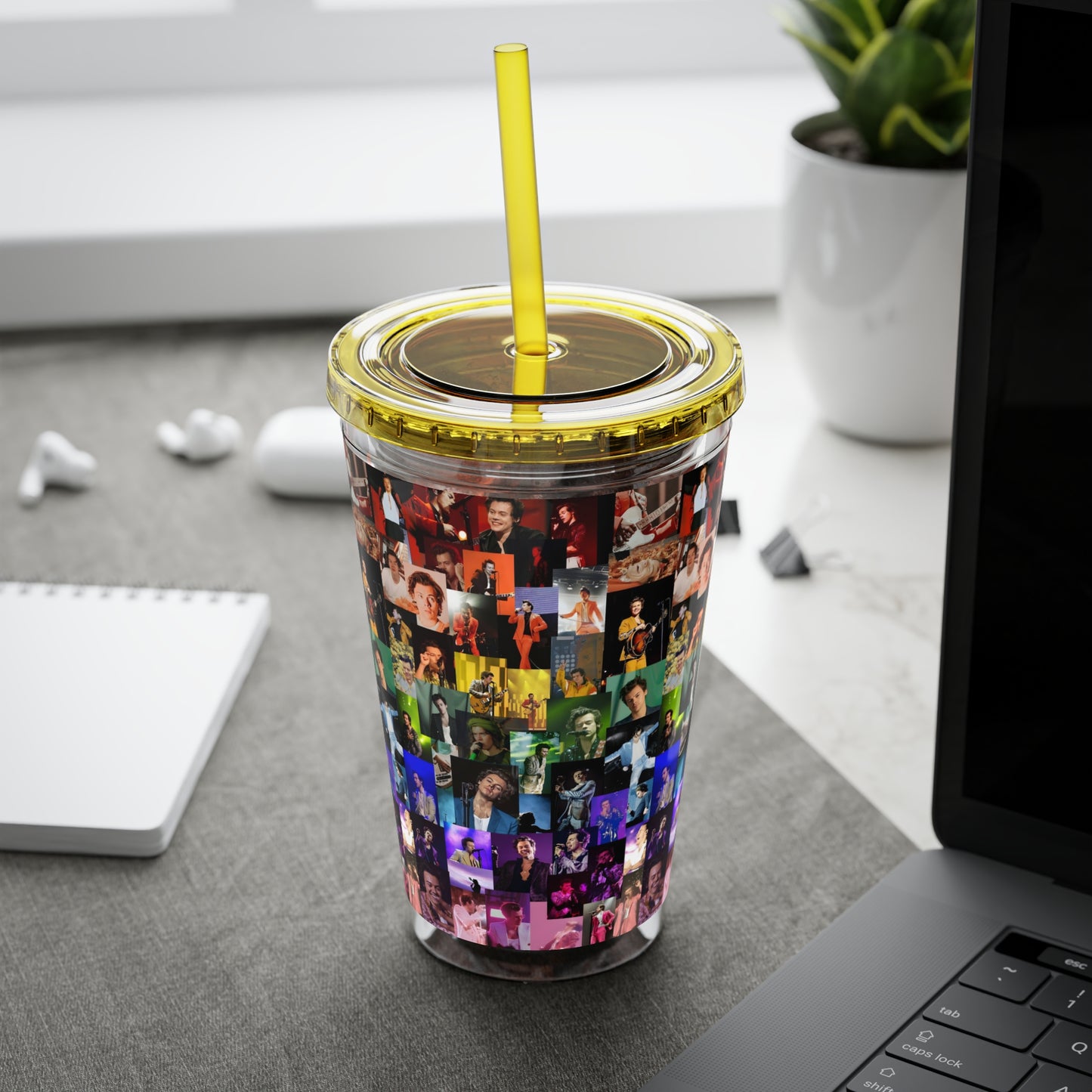 Harry Styles Rainbow Photo Collage Sunsplash Tumbler with Straw