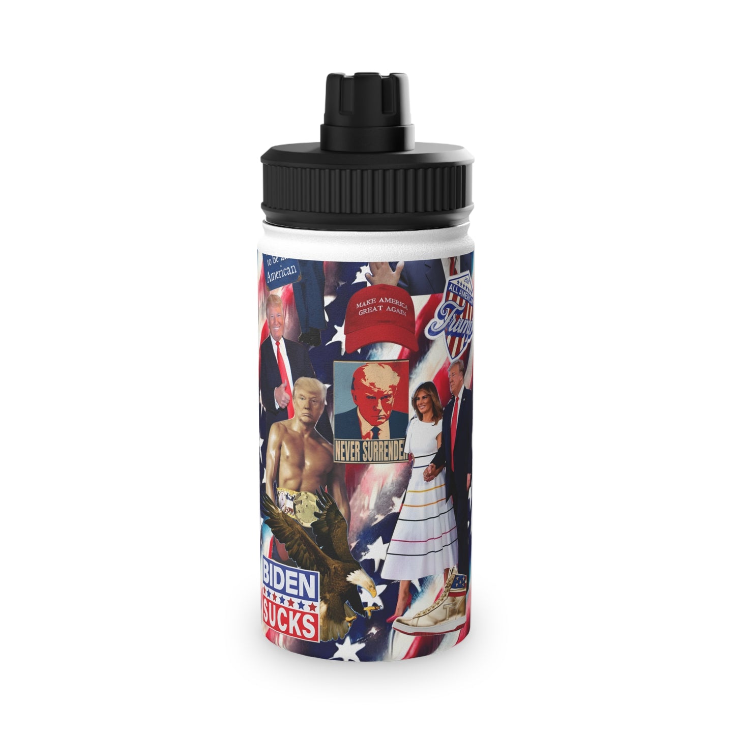 Donald Trump 2024 MAGA Montage Stainless Steel Water Bottle with Sports Lid