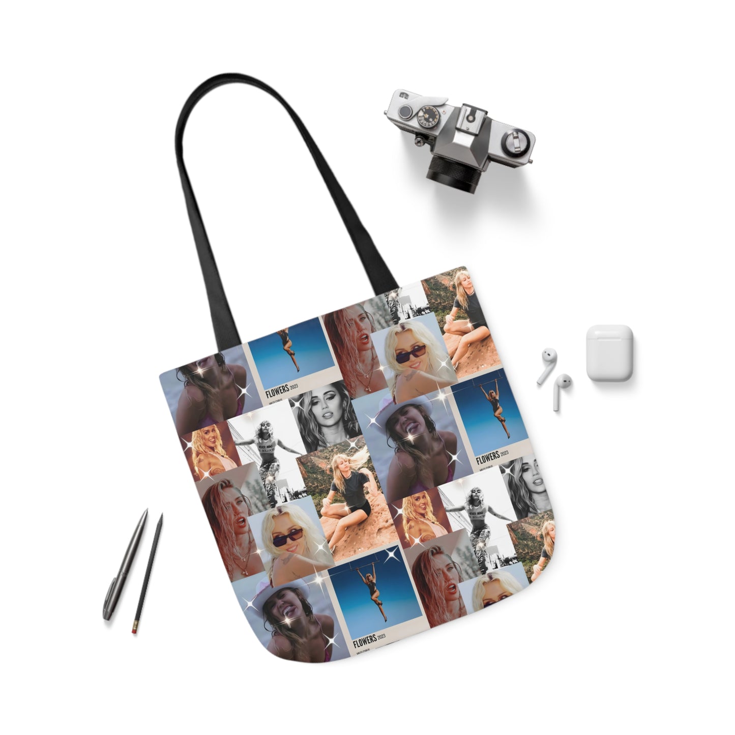 Miley Cyrus Flowers Photo Collage Polyester Canvas Tote Bag