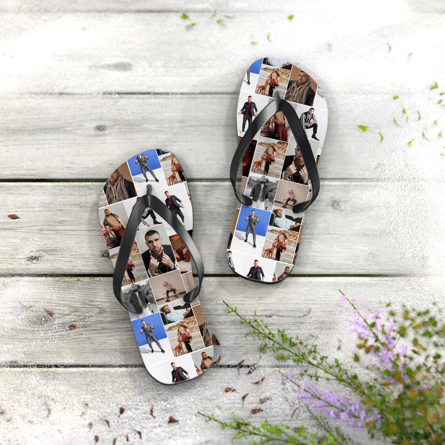 Travis Kelce Portrait Photo Mosaic Flip Flops