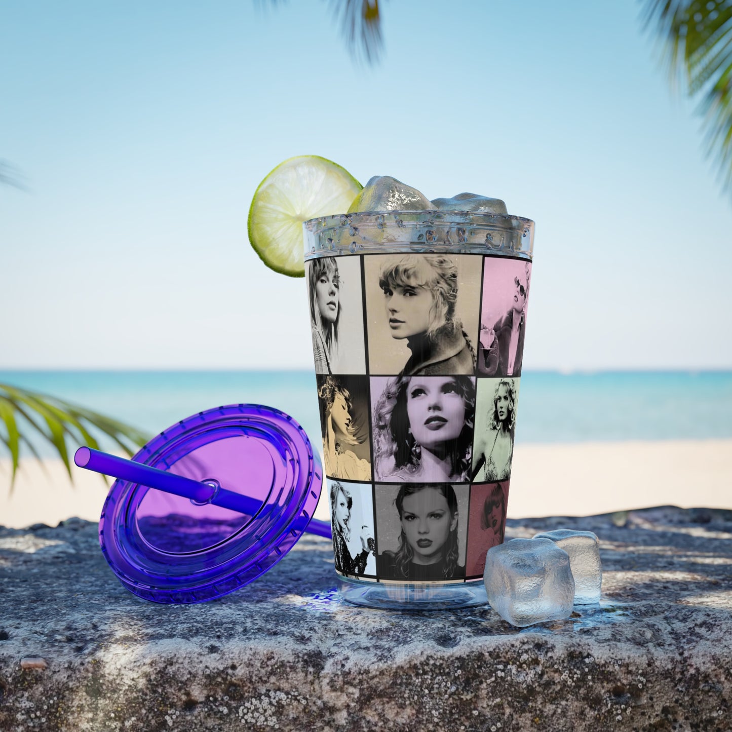 Taylor Swift Eras Collage Sunsplash Tumbler with Straw