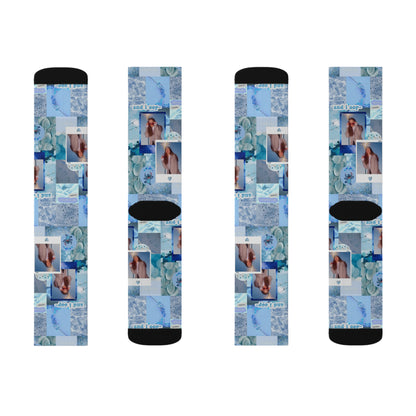 Olivia Rodrigo Light Blue Aesthetic Collage Tube Socks