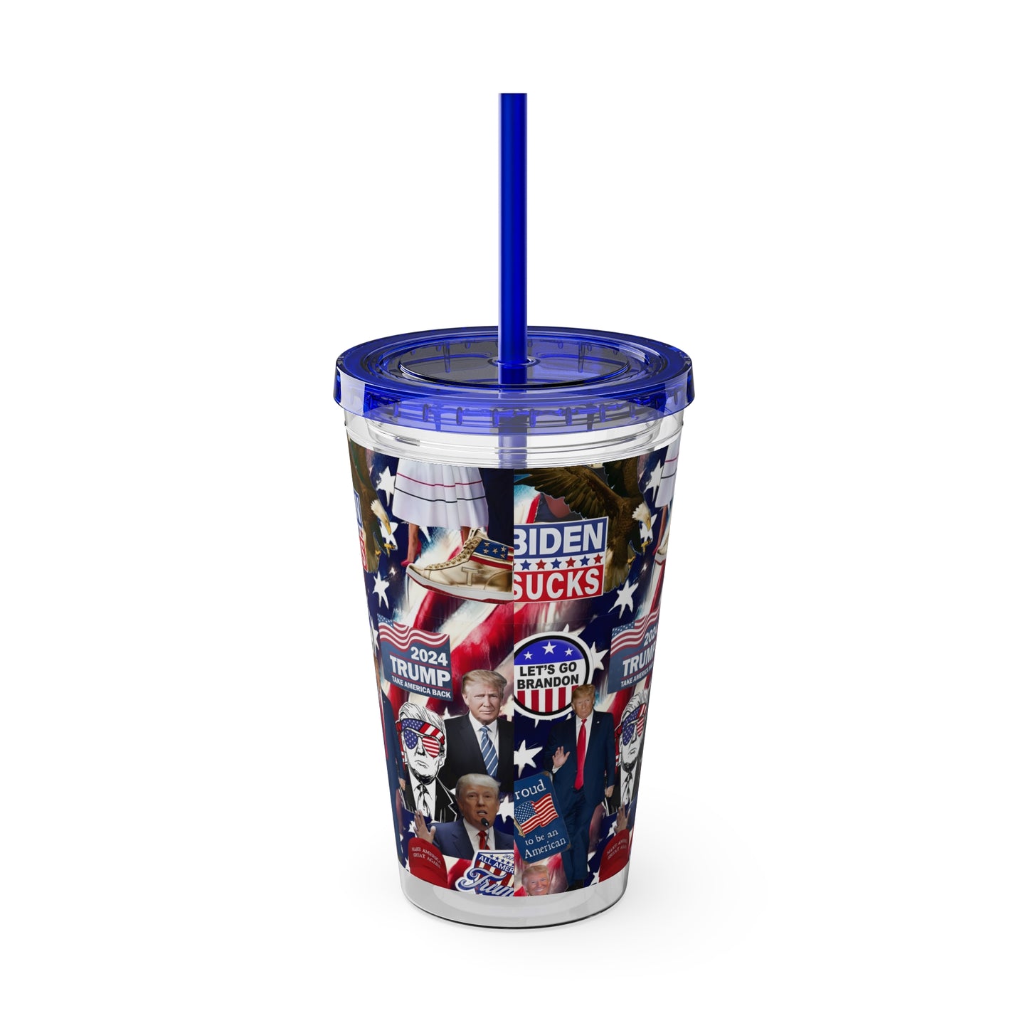 Donald Trump 2024 MAGA Montage Sunsplash Tumbler with Straw