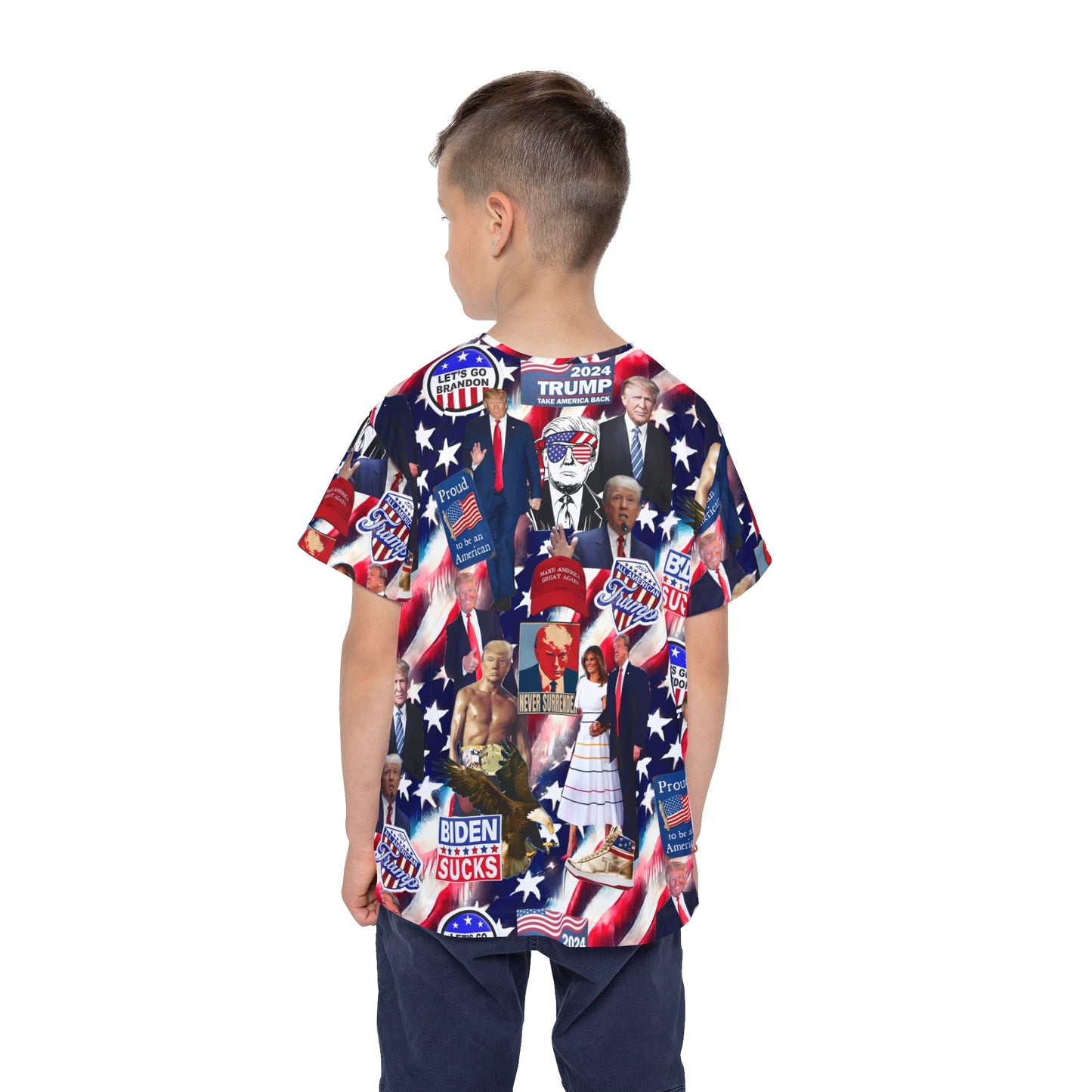 Donald Trump 2024 MAGA Montage Kids Sports Jersey