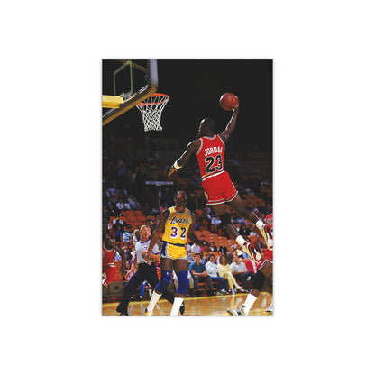 Michael Jordan Dunking On Magic Johnson Satin Poster