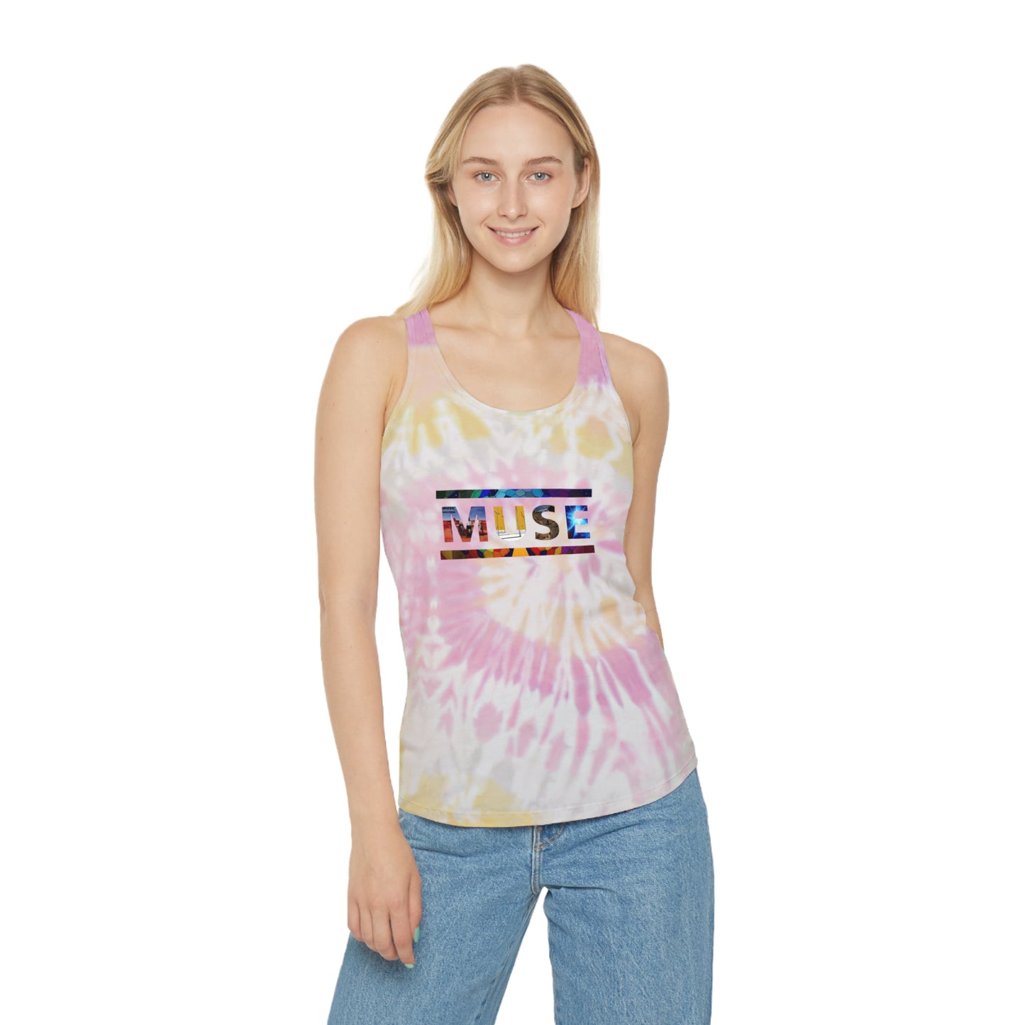 Muse Album Art Letters Tie Dye Racerback Tank Top