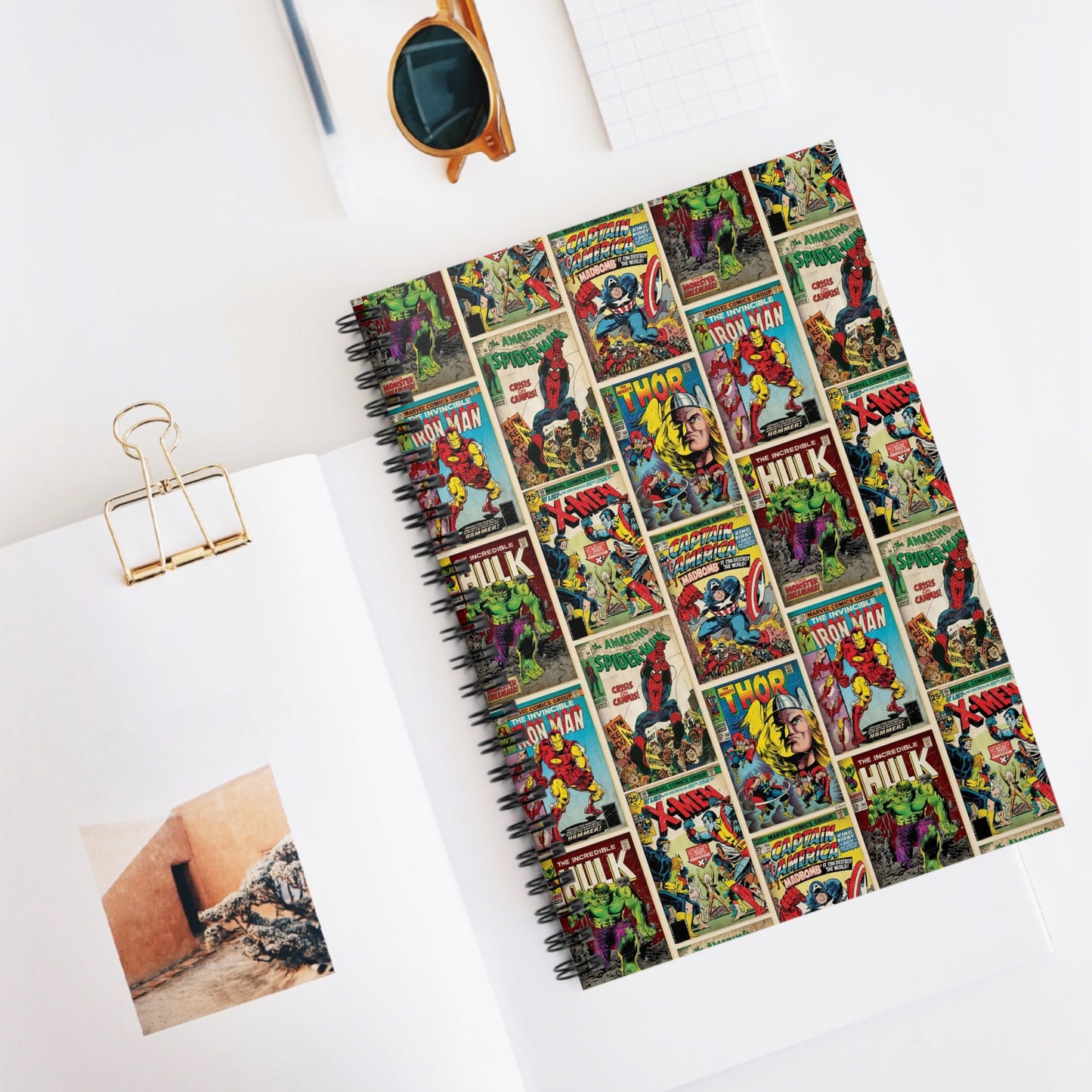Marvel Comic Book Cover Collage Ruled Line Spiral Notebook