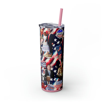 Donald Trump 2024 MAGA Montage Skinny Tumbler with Straw