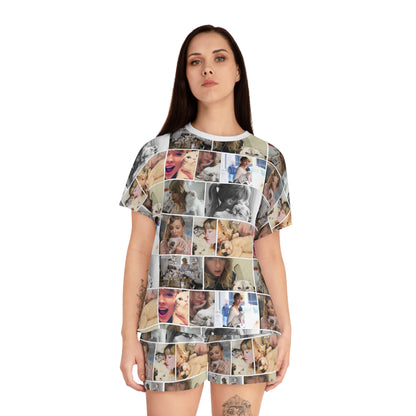 Taylor Swift's Cats Collage Pattern Women's Short Pajama Set