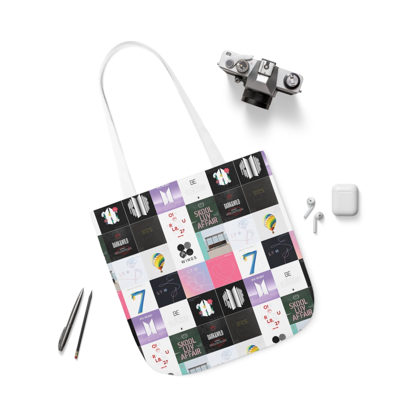 BTS Album Cover Art Collage Polyester Canvas Tote Bag