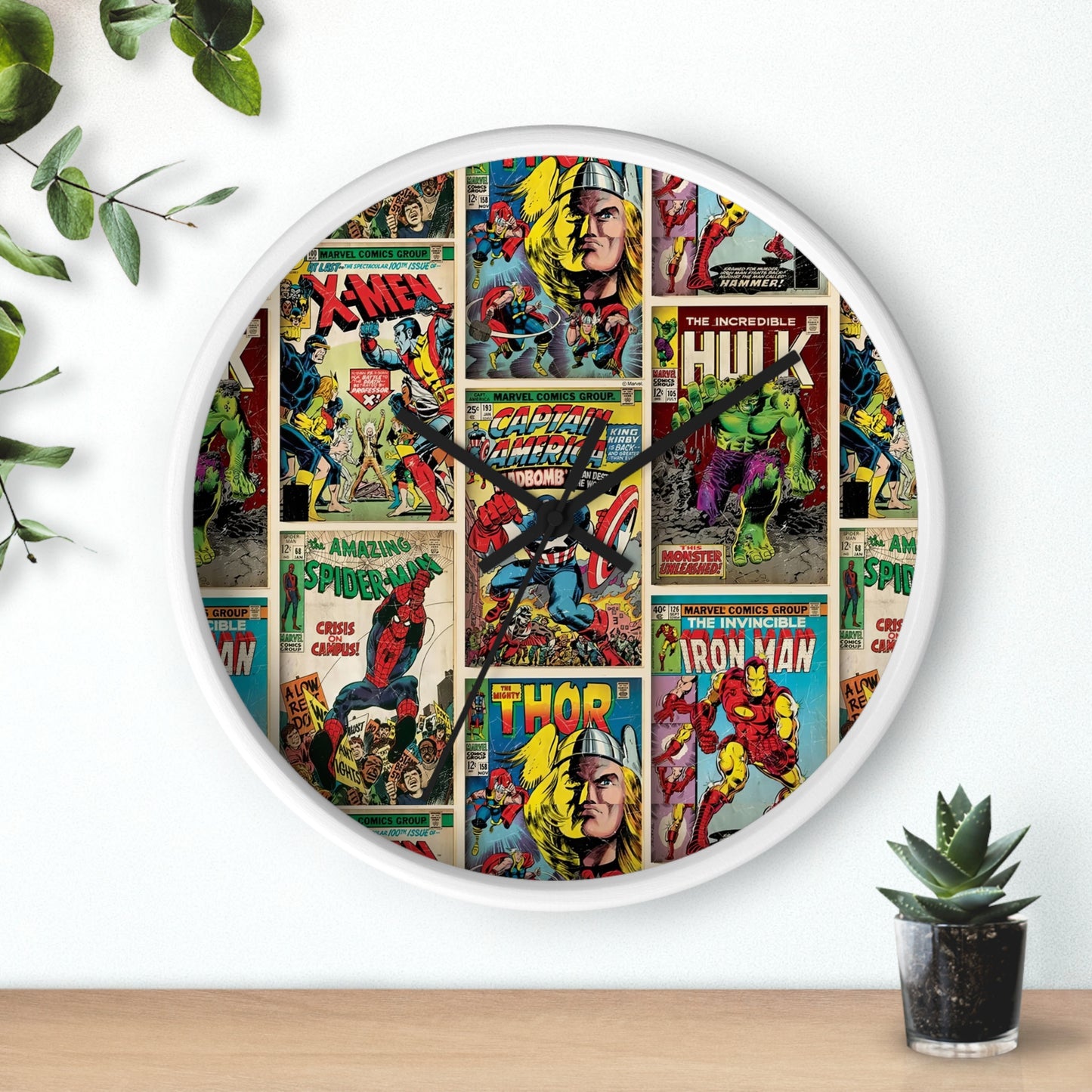 Marvel Comic Book Cover Collage Round Wall Clock