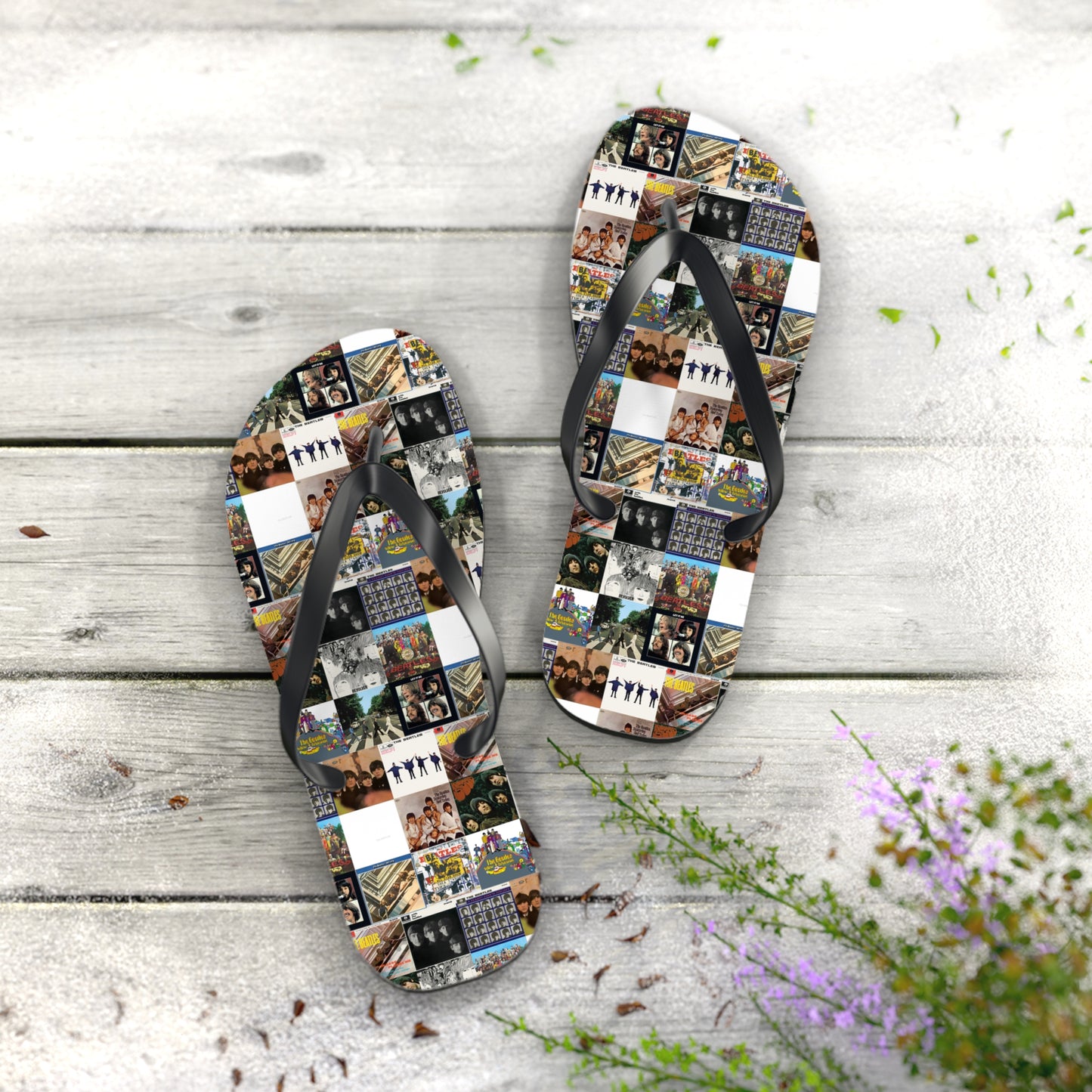 The Beatles Album Cover Collage Flip Flops