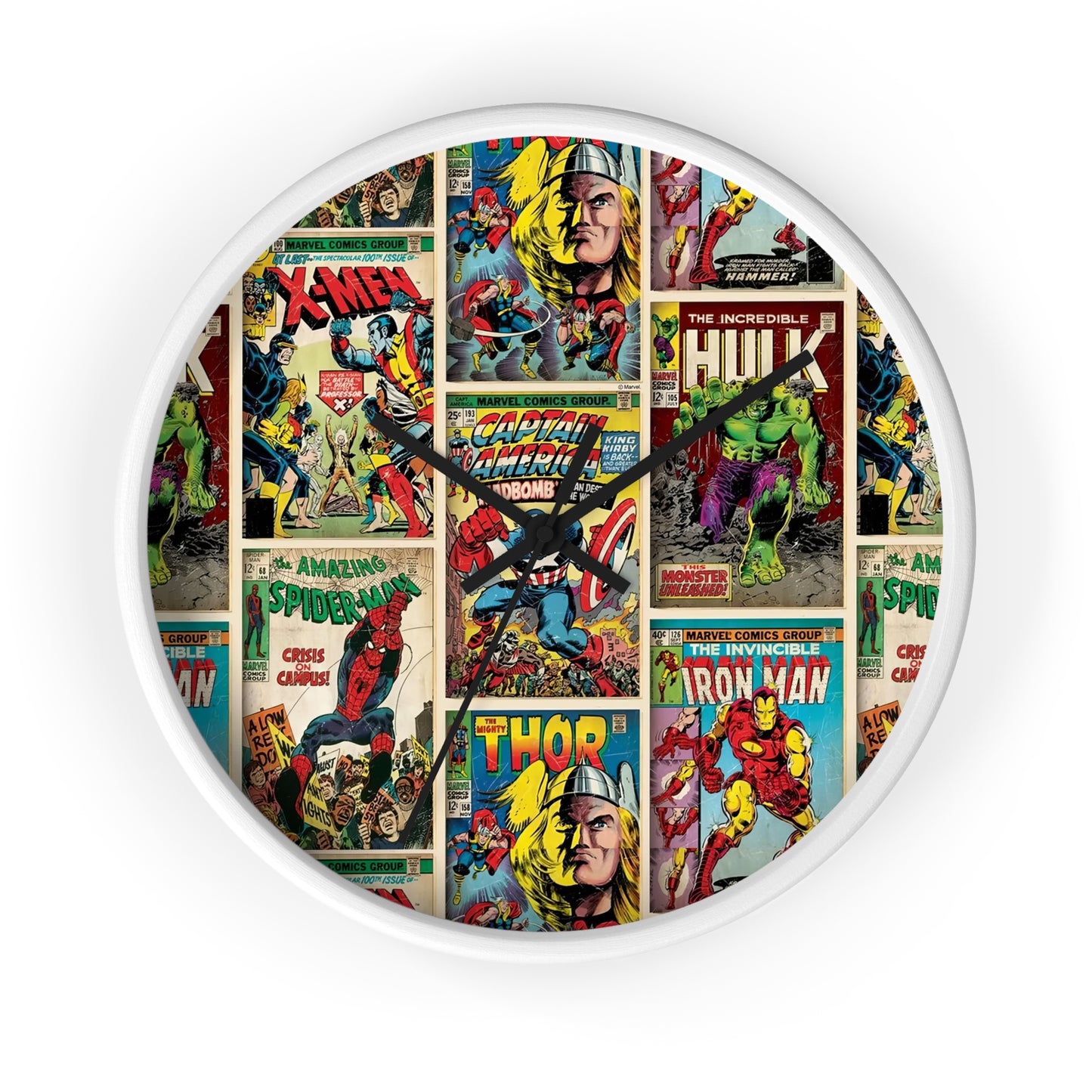 Marvel Comic Book Cover Collage Round Wall Clock