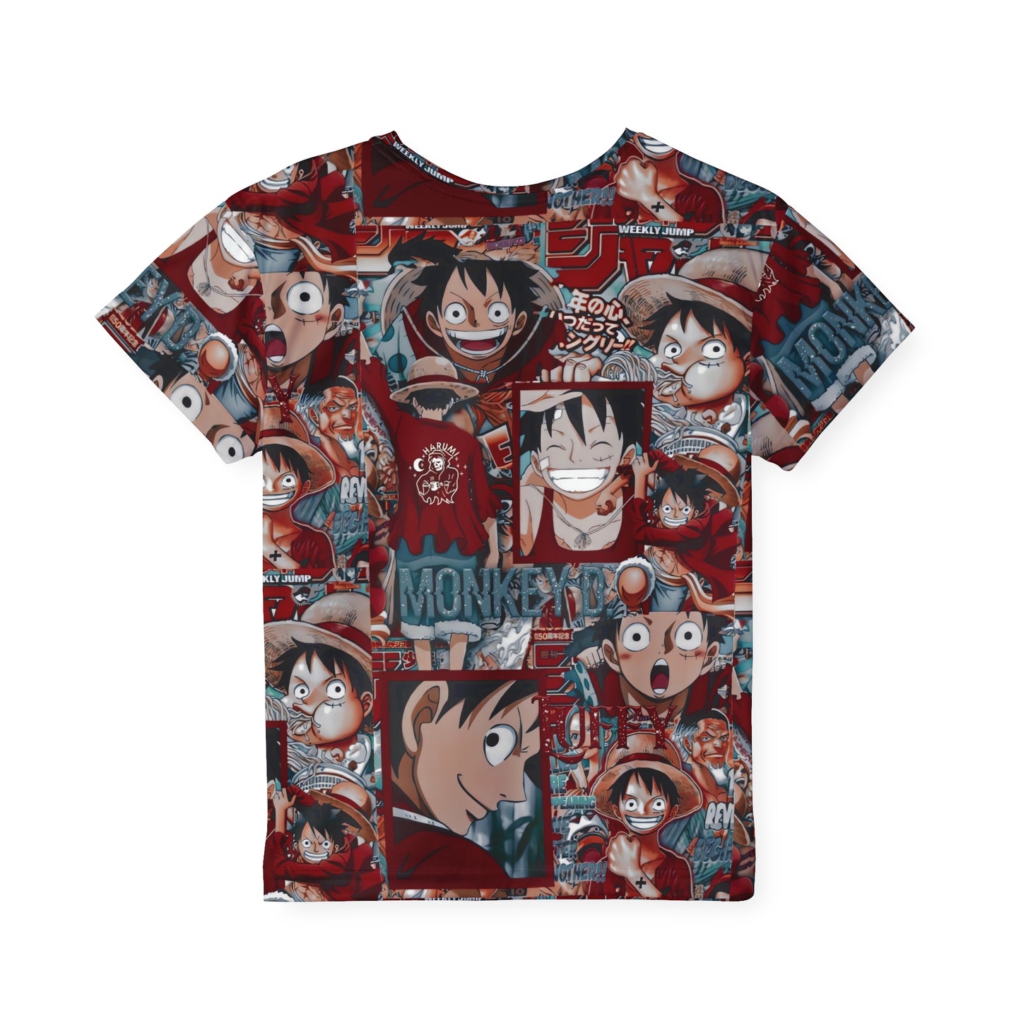 One Piece Anime Monkey D Luffy Red Collage Kids Sports Jersey