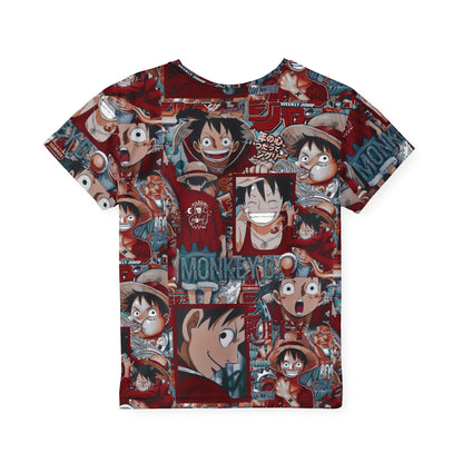 One Piece Anime Monkey D Luffy Red Collage Kids Sports Jersey