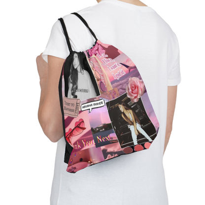 Ariana Grande Pink Aesthetic Collage Outdoor Drawstring Bag