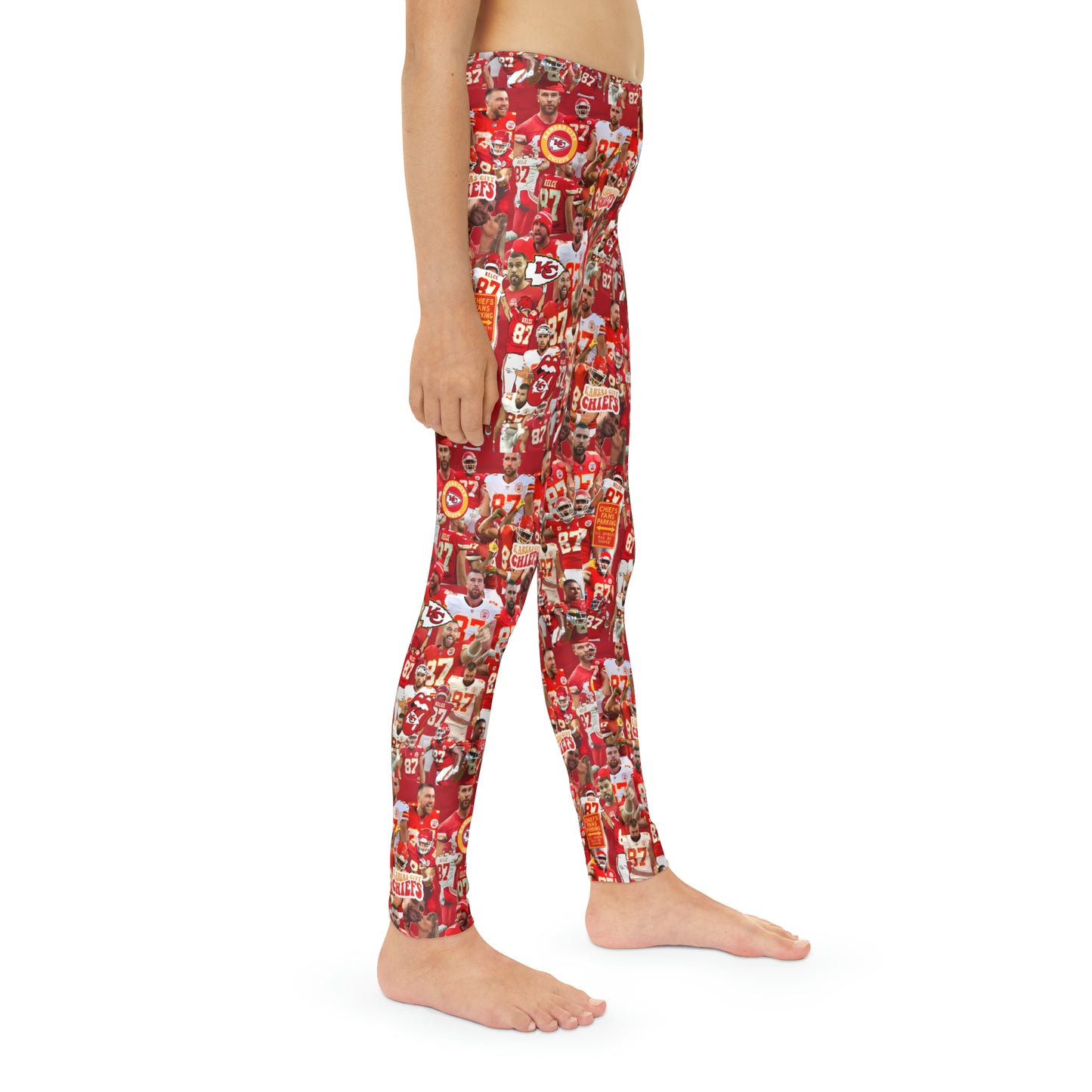 Travis Kelce Chiefs Red Collage Youth Full-Length Leggings