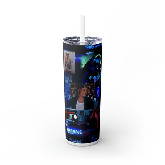 Justin Bieber Enjoy Your Life Collage Skinny Tumbler with Straw