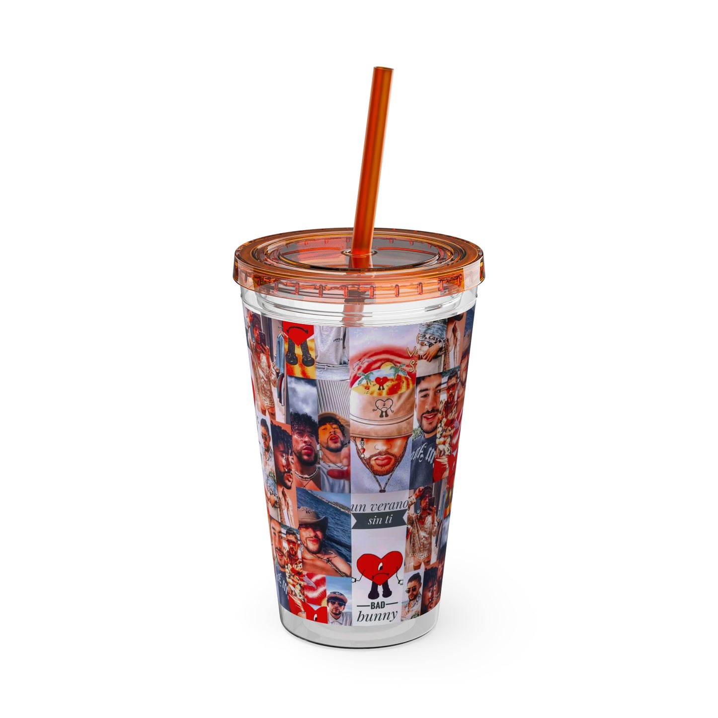 Bad Bunny Un Verano Sin Ti Photo Collage Sunsplash Tumbler with Straw