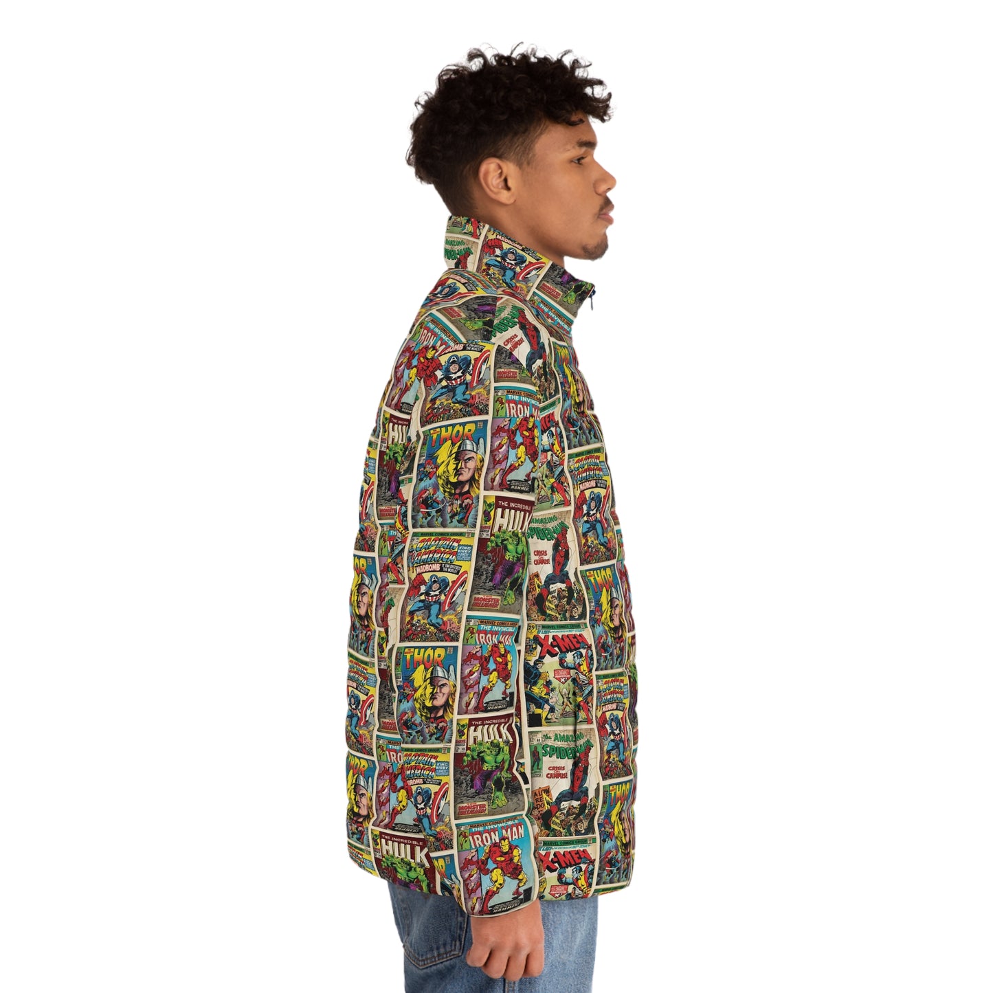 Marvel Comic Book Cover Collage Men's Puffer Jacket