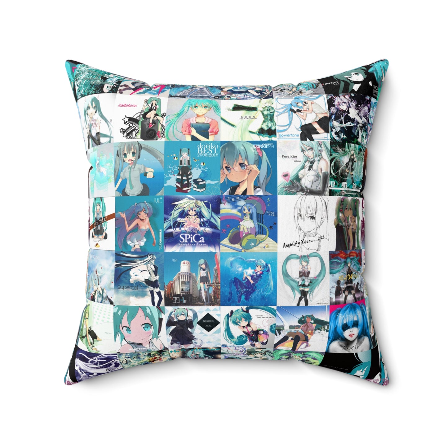 Hatsune Miku Album Cover Collage Spun Polyester Square Pillow