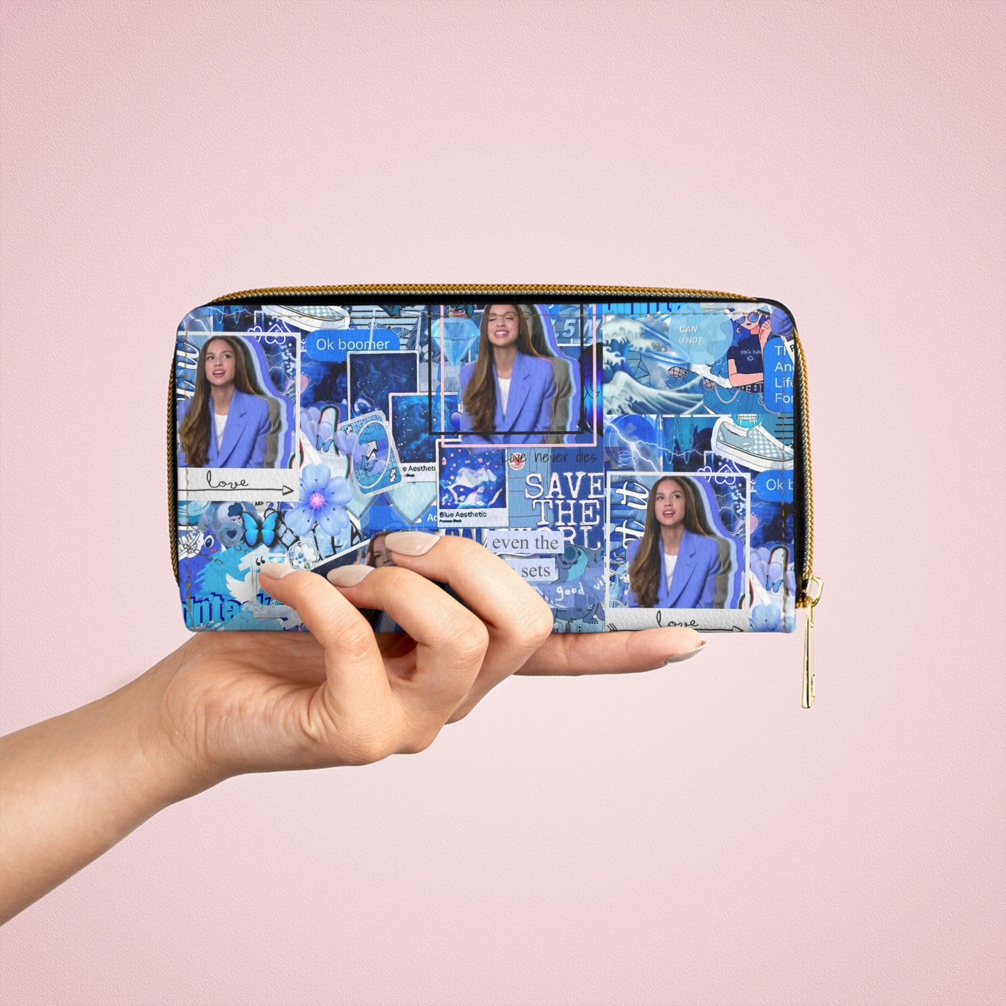 Olivia Rodrigo Blue Aesthetic Collage Zipper Wallet