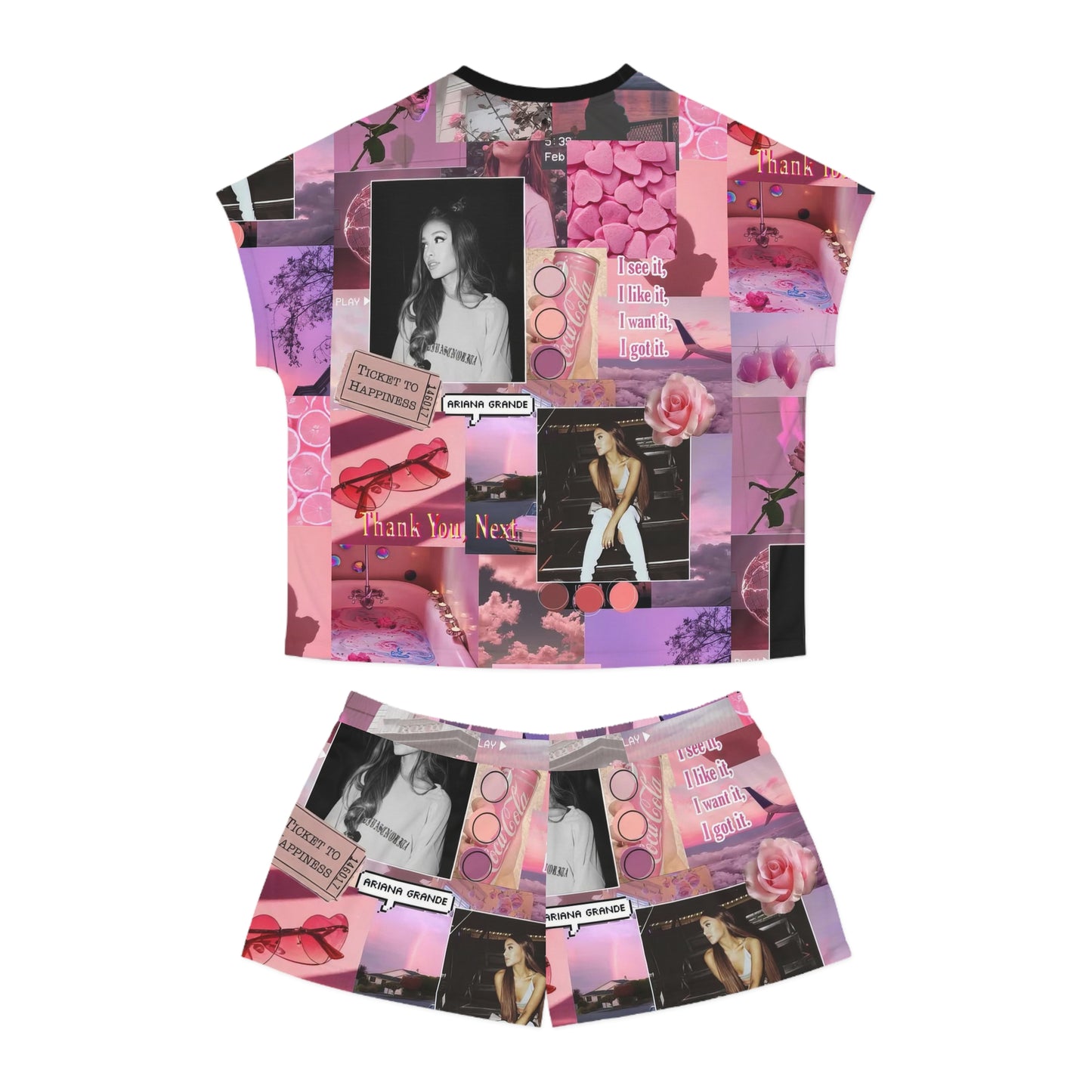 Ariana Grande Pink Aesthetic Collage Women's Short Pajama Set